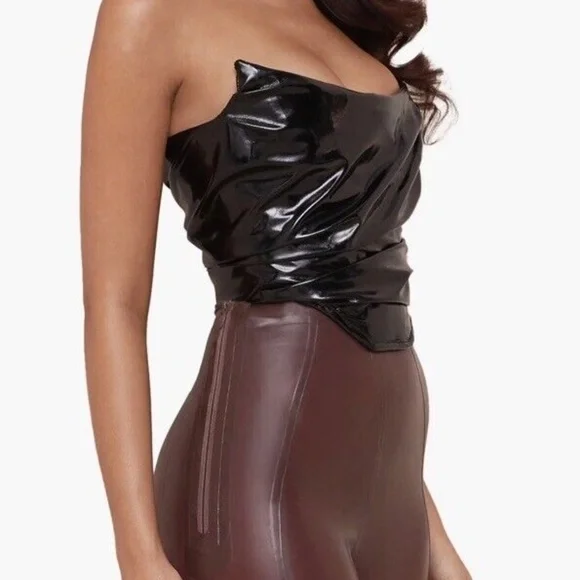 House Of Cb Marla Faux Patent Leather Corset Top Extra Small Black NWT - Picture 4 of 6